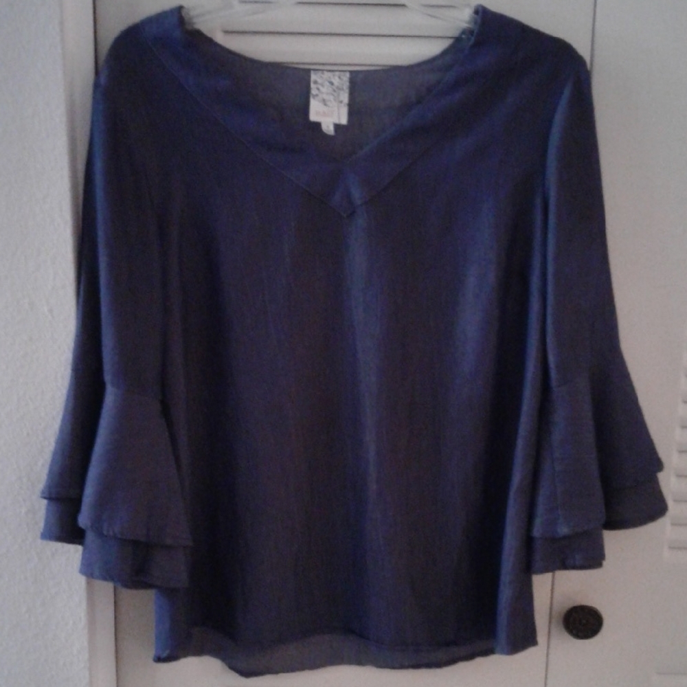NAIF Deep Blue Flared Sleeve Blouse